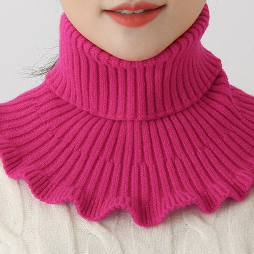 New Winter Knitted Warm Neckerchief For Women Solid Color Ruffle Scarf Soft Outdoor Knitting Warmer Neck Collar Pullover Scarves