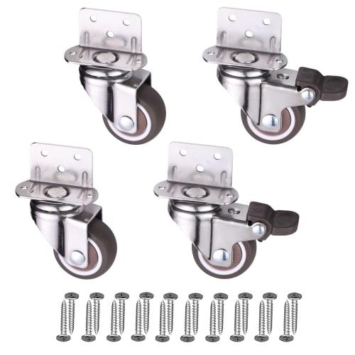 

Set of 4 L-Shaped Casters with Brakes, 360-Degree Rotation, Quiet, 1-Inch TPE Rubber Wheels, Swivel Casters with Screws and Stoppers (ROL-1)