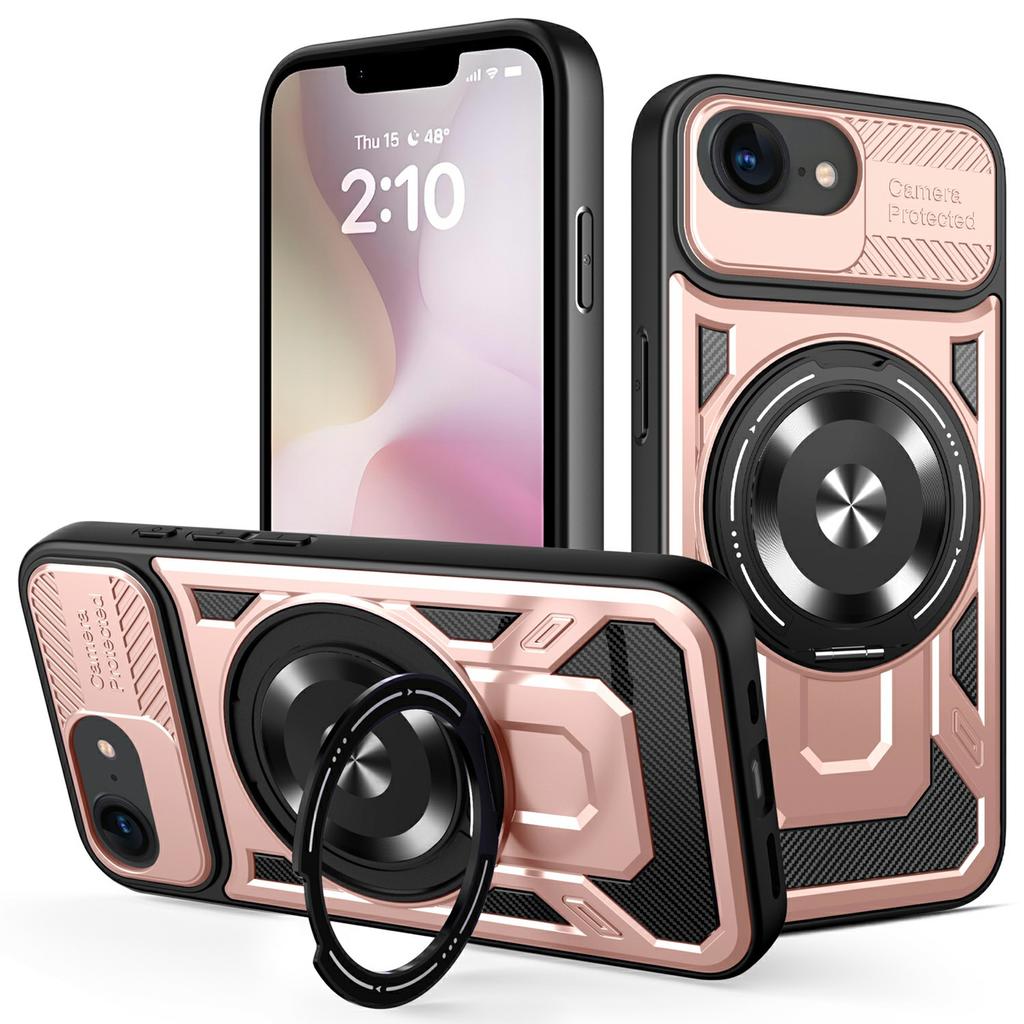 For iPhone 16e Magnetic Case Rotating Kickstand TPU+PC Phone Cover