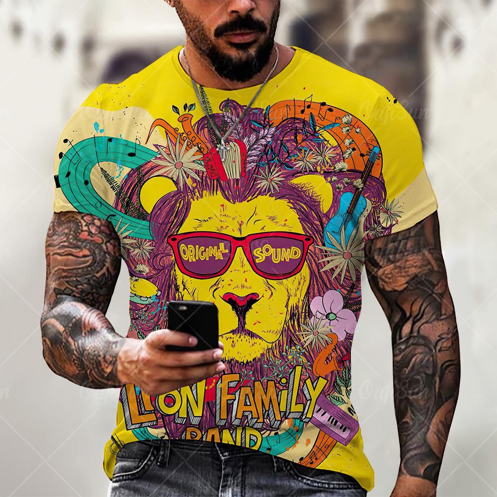Summer Animal Lion 3D Printed Men's T-shirt Casual Short Sleeved T-shirt