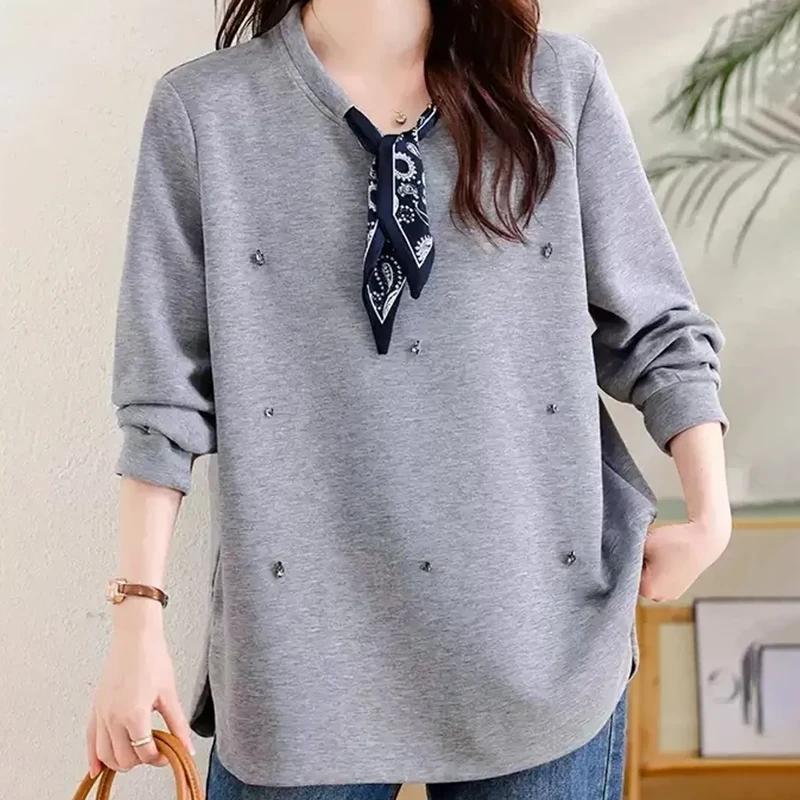 

Sweatshirt for Women Splicing Oversiz Slimming Loose Half-high Neck Casual Pullover Long Sleeve Spring Sweatshirt Top XL серый