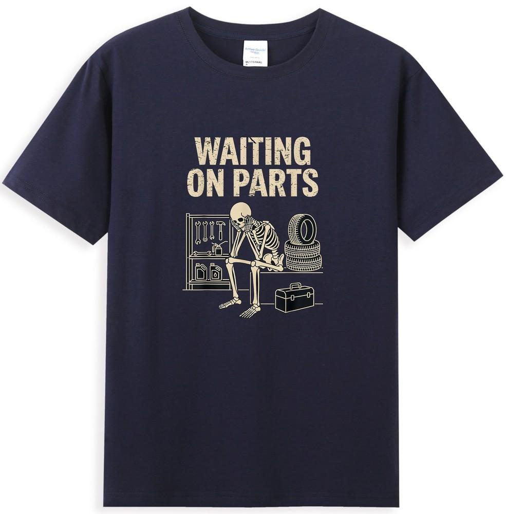 Skeleton Waiting On Parts Car Garage Mechanic Wrench Tshirt S