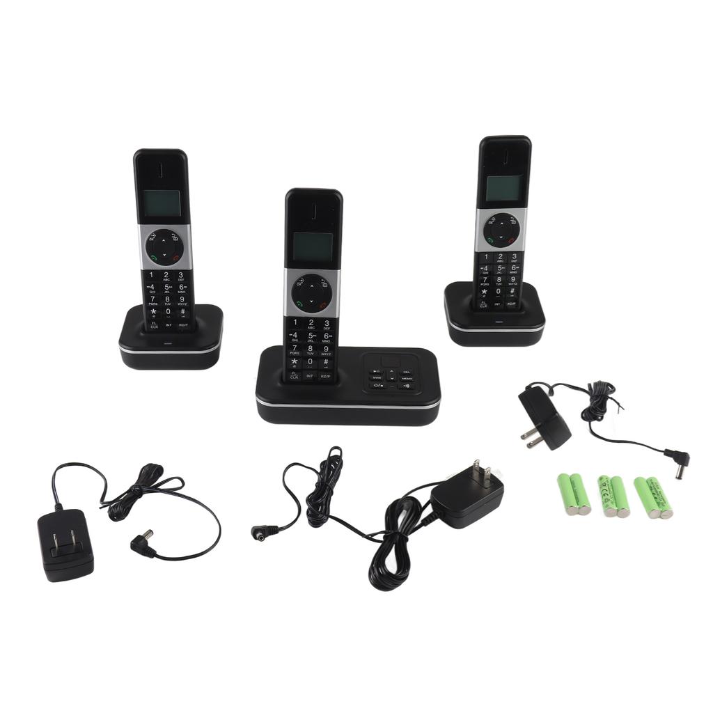 D1002 TAM-T 3-Handset Cordless Phone with Answering Machine Caller ID/Call Waiting 1.6 Inch LCD 3 Lines Screen Display Rechargea