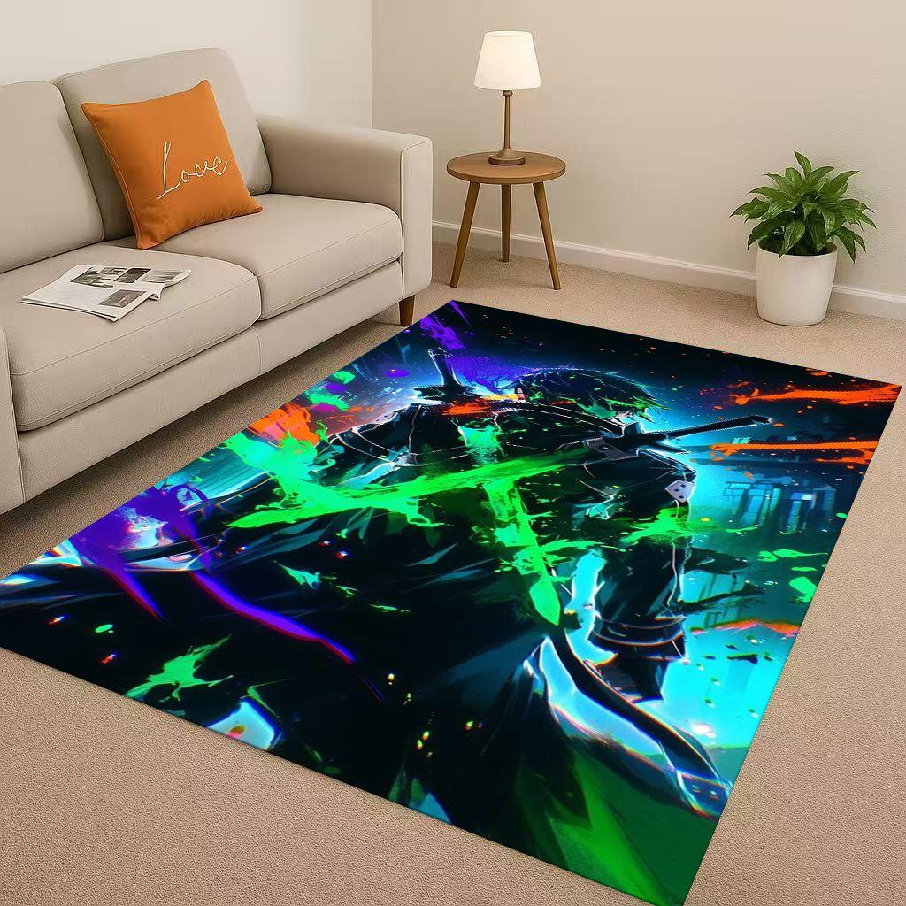 3D Sword Art Online SAO Cartoon Kirito Yuuki Asuna Living Room Non-Slip Area Rug Soft Carpet for Bedroom Sofa,Home Decor Doormat
