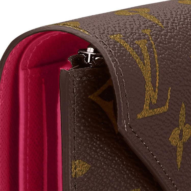 Louis Vuitton Victorine Logo Print Zapínanie na patent Victoria Potiahnuté plátno a kožená peňaženka Dámska peňaženka Fuchsiová M41938