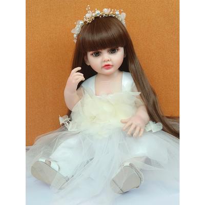 Poupée Reborn en silicone souple de 22 pouces pour nouveau-né, princesse Betty avec cheveux longs et perruque brune