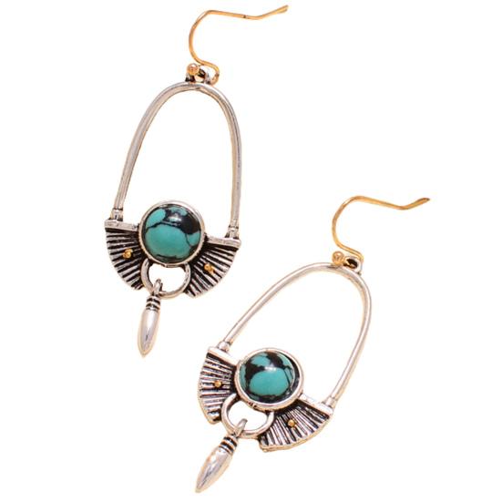 1 Pair Round Turquoise Bohemia Drop Earrings Exaggerated Piercing Long Hook Earrings Jewelry Gift