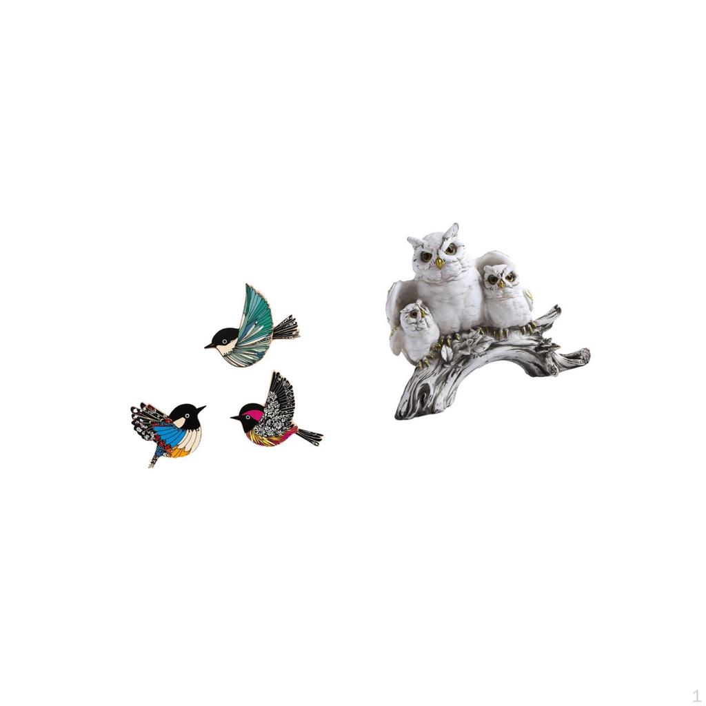 Wooden Bird Wall Art And Owl Figurines Sculpture for Garden Study Room Office Cabinet Decor