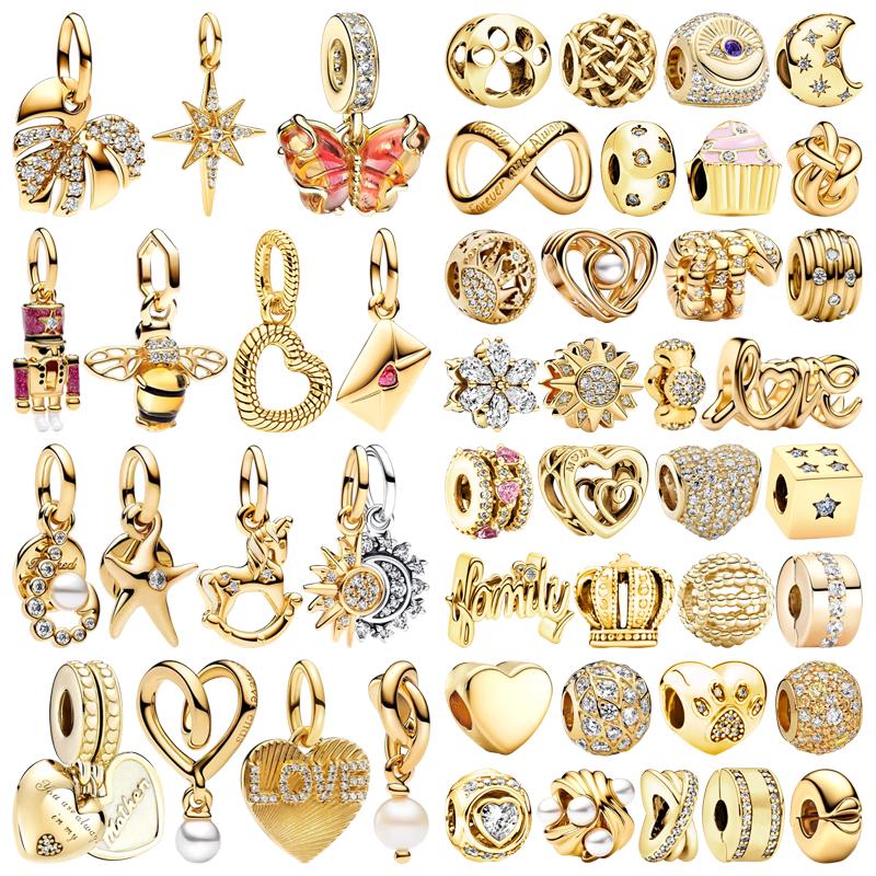 Diy Fine Jewelry Gift Sparkling Gold Charms Bee North Star Butterfly Love Letter Infinity Knot Beads Fit Original Bracelets