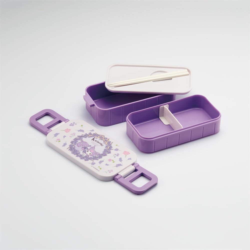 Skater Bento for Made In Sanrio Kuromi Flower Wreath Box, 2-Tier, 600ml, Antibacterial, Women, Japan, Design, YZW3AG-A