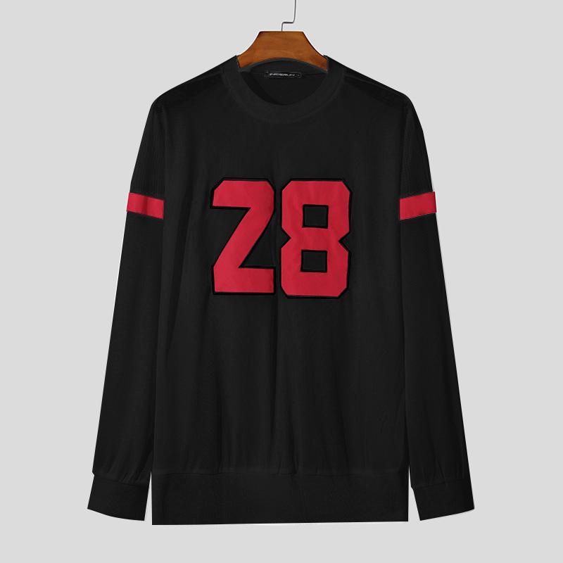 

INCERUN Мужские сетчатые топы с круглым вырезом и длинным рукавом, повседневные открытые спортивные футболки XL чёрный