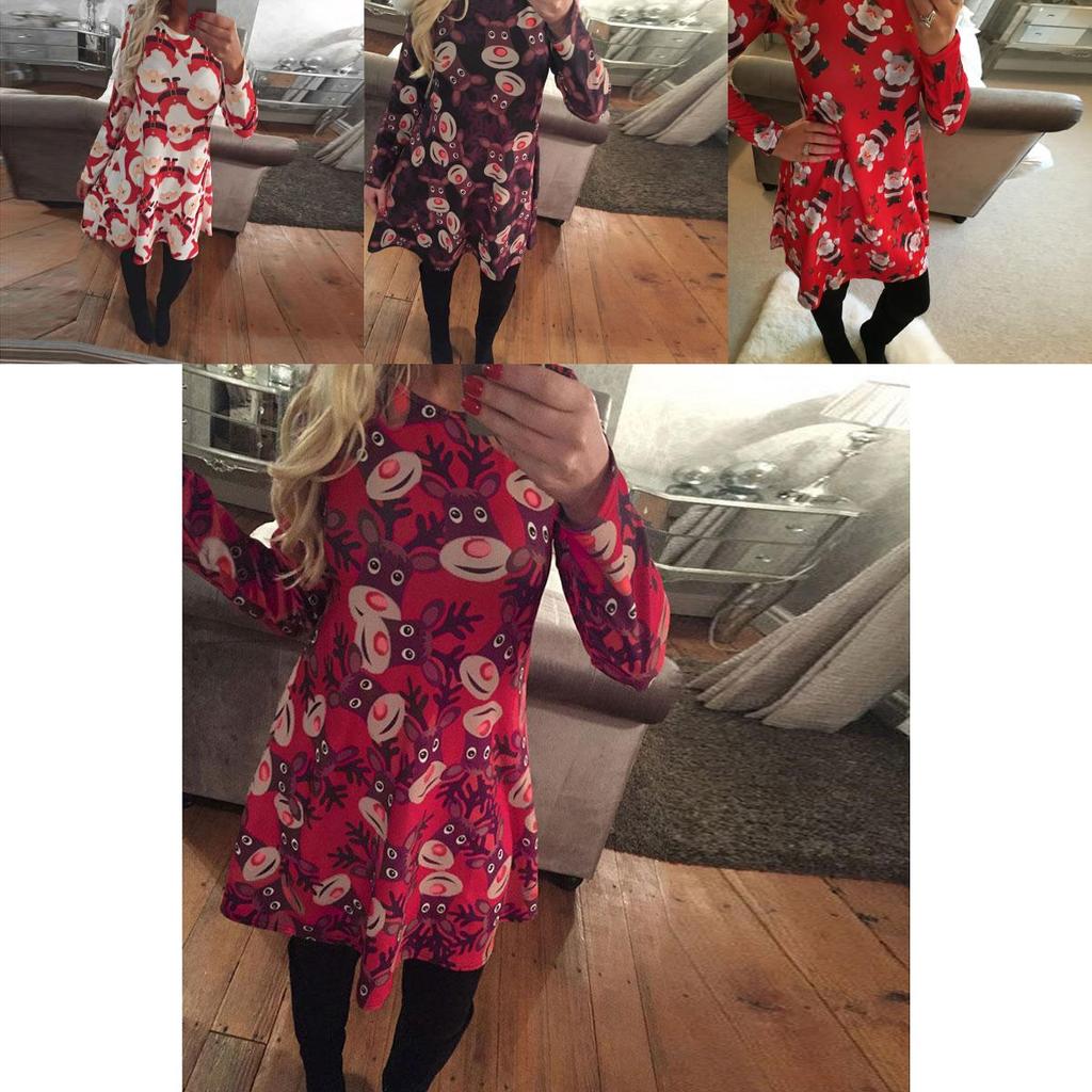 Women's Dress Reindeer Elk Snowman Christmas Tree Printed Party Dress Skirt With Premium Comfort And Stylish Holiday Charm
