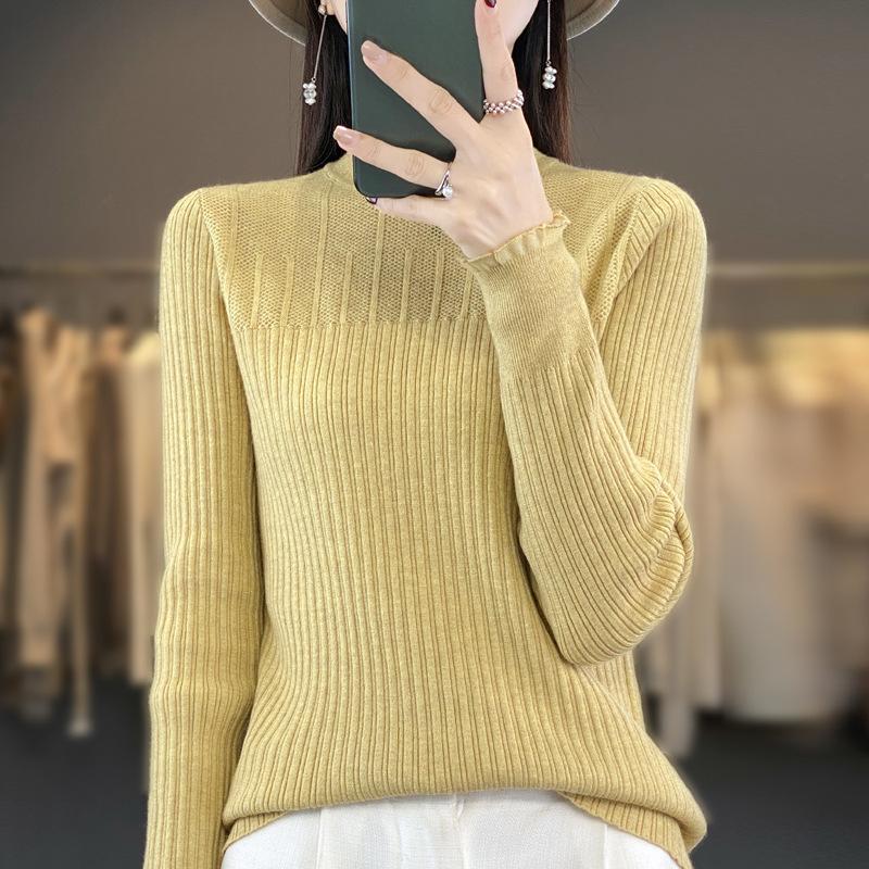 Maglioni da Donna alla Moda Casual Autunno Inverno Tinta Unita Stampa Manica Lunga Mezzo Dolcevita