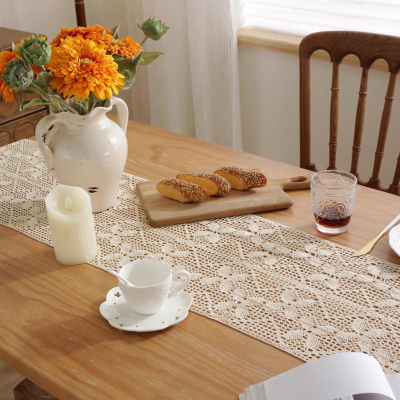 Beige Yarn Faux Hand Crochet Craft, Geometric Small Rhombus Pattern, Exquisite Hollowout Imitation Lace Country Romantic Fresh Leisure Series