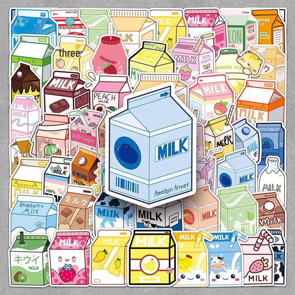 50 Sheets Milk Beverage Stickers: Cute INS Style for DIY Journal & Refrigerator Decoration