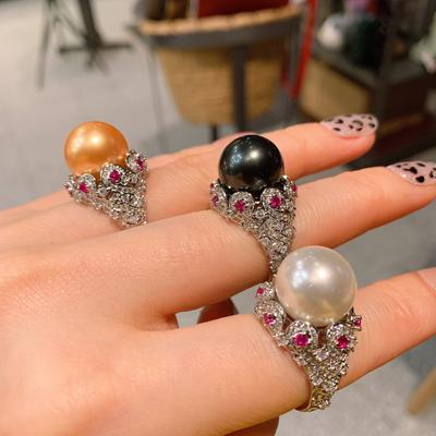 Step Into The Simple Ao Fritillary Pearl Open Ring Women'S Colorful Treasure Retro Ring Jewelry