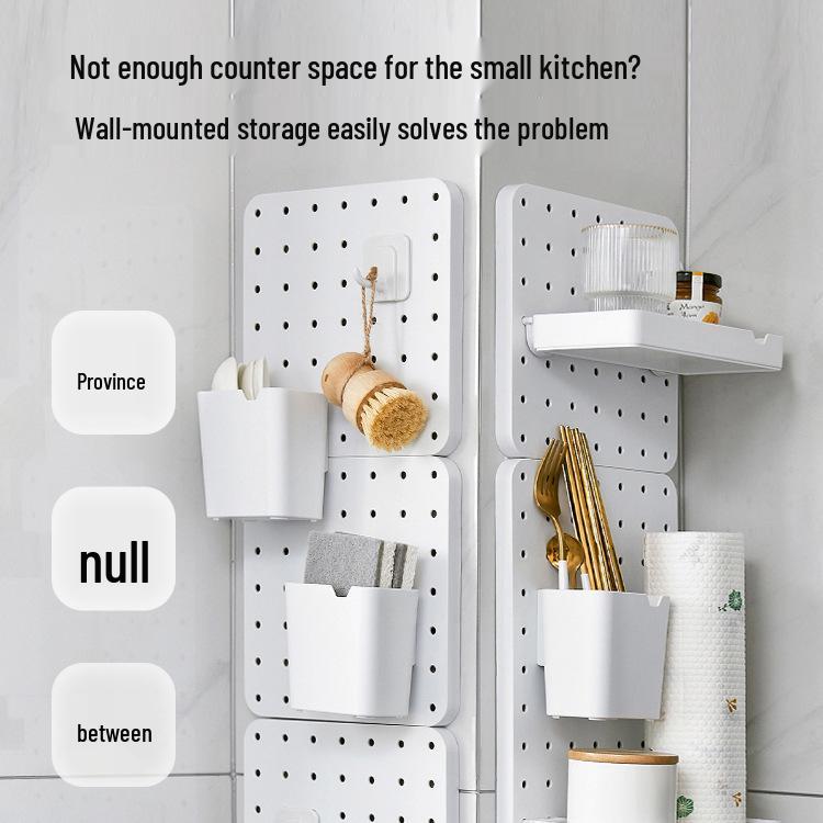 Wall-Mounted No-Drill Pegboard Storage Shelf for Kitchen and Dorm Room