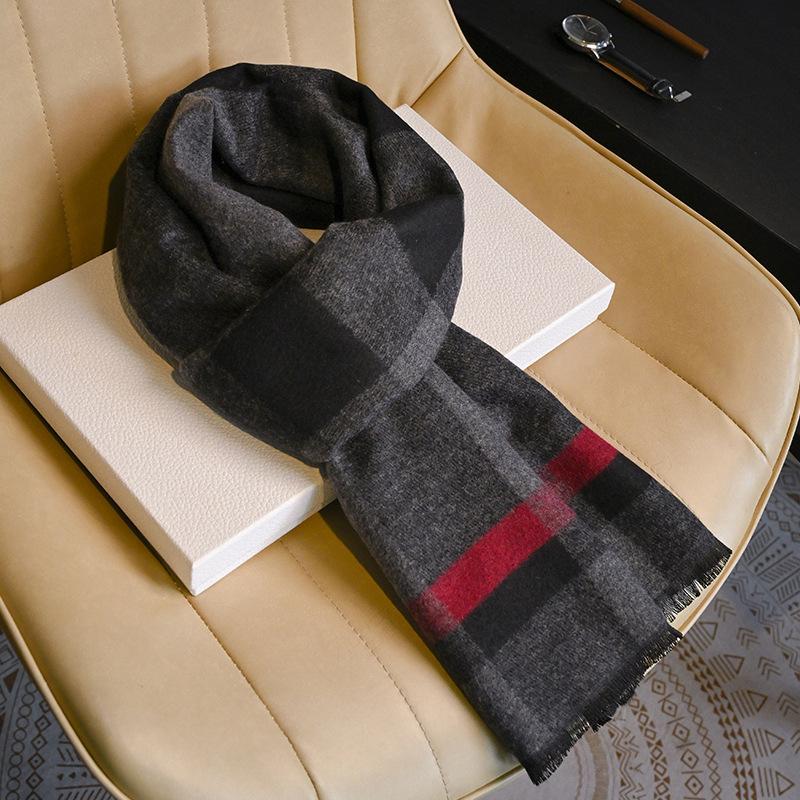 Men's Wool Scarf Autumn and Winter Warm Thickened Plaid Scarf Business Leisure Birthday Gift Men's