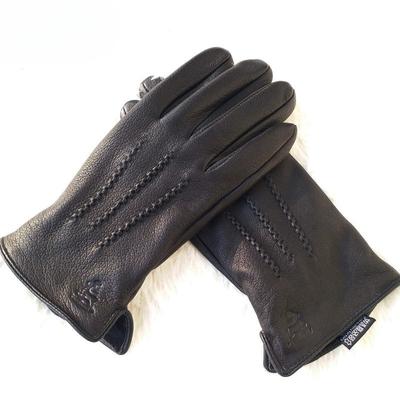 New Men's 100% Sheepskin Gloves, Deer Skin Pattern Design, Warm and Soft Men's Leather Gloves, Men's Mittens with Plush Lining