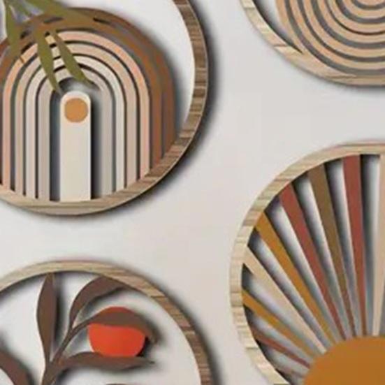 4 Pcs Wooden Round Boho Wall Art Bohemian Circle Wall Decor Hollow Out Farmhouse Hanging Sign for Bedroom Living Room Bathroom Patio Apartment