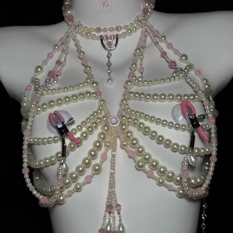 Adjustable Pearls Body Jewelry Body Chain Decoration for Trendy Women Strapless Dresses and Casual Stylish Outfits