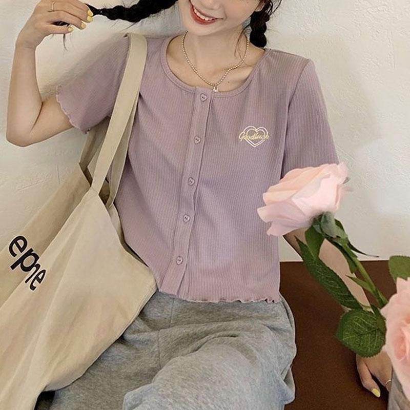Summer Short Sleeve T-shirts Korean Loose Basic Female Clothing Fashionable Letter Embroidery Hotsweet Casual O-Neck Pullovers