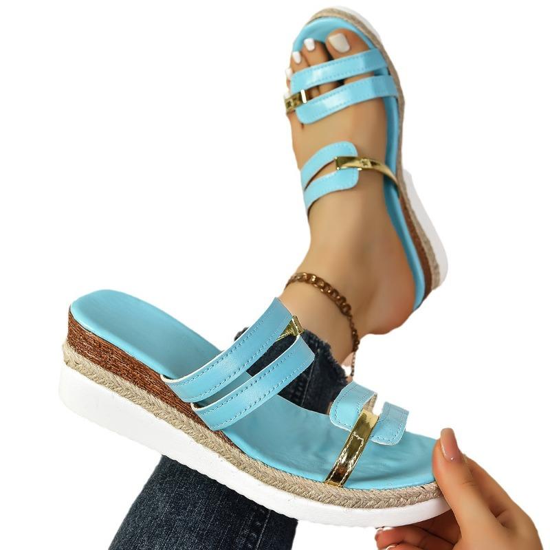 Women's Wide Width Platform Sandals, Roman Style Wedge Heel Slides, European Summer Slippers for Women