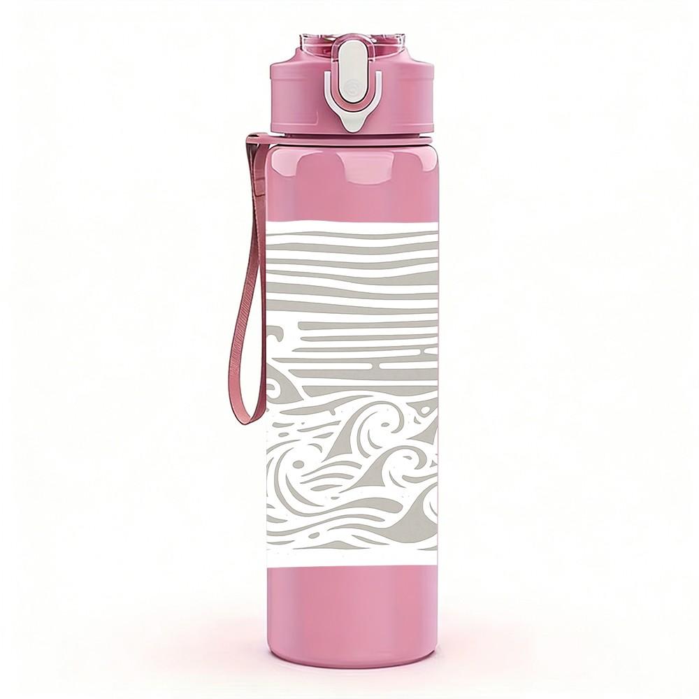 1PC Minimal Line Wave Ocean Sketch Print 750ml Color Plastic Sports Water Bottle Leakproof Flip Straw Lid Suitable for Sports Office Home Use