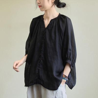 2023 Höst Koreansk Stil Lös Plus Size Bomull Linne Dam Skjorta