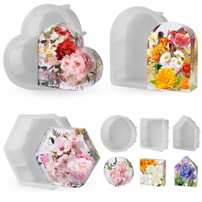 DIY Geometric Mold House Rectangular Silicone Resin Crystal Epoxy Mold for Bookcase Decoration
