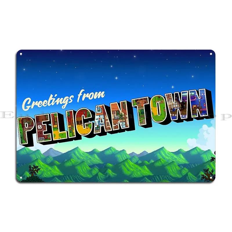 Greetings From Pelican Town Stardew Valley Retro Postcard Surik Metal Plaque Poster Living Room Cave Tin Sign Poster