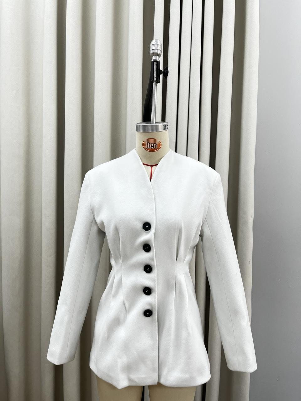 

European and American Style Autumn V-Neck Slim-Fit Waist-Cinching Solid Color Coat Medium грязно-белый