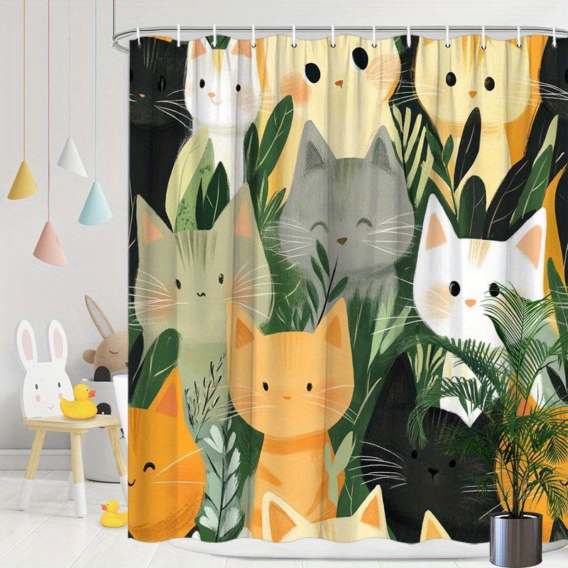 Cute Cats In Various Poses Shower Curtain - Water-Resistant, Easy To Clean, Adds a Fun and Adorable Touch To Your Bathroom Decor