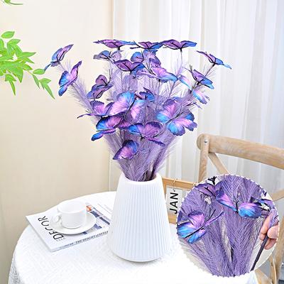 1 st Bukett Hemfest Plast Dekorativ Simulerad Fjärils Prydnad Tyg DIY Konstgjord Blomma Bröllop 3 Färger