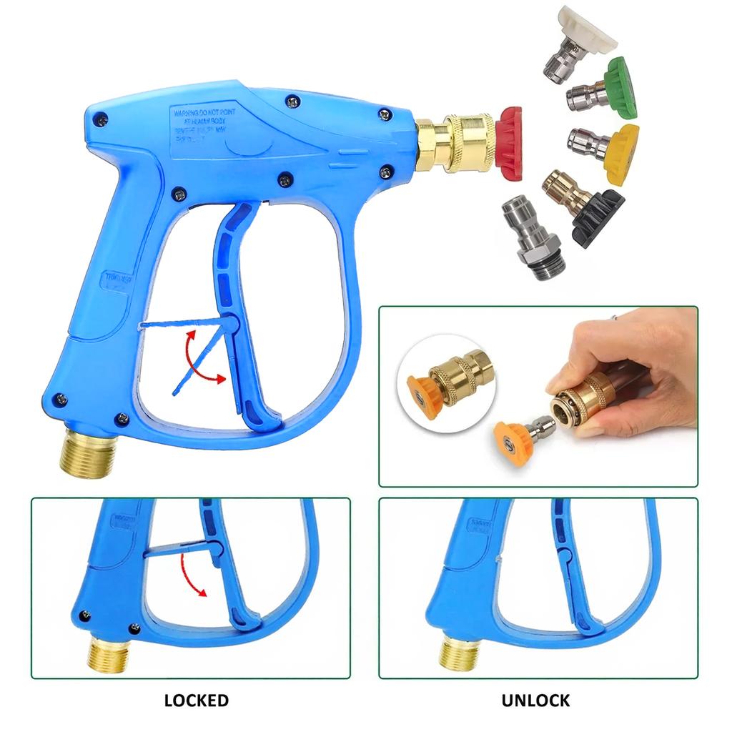 5 Nozzles High Pressure Washer Gun, 1/4" Quick Connect, M22-14mm for Nilfisk Lavor Karcher K2~K7, Car Wash Kit for Hose