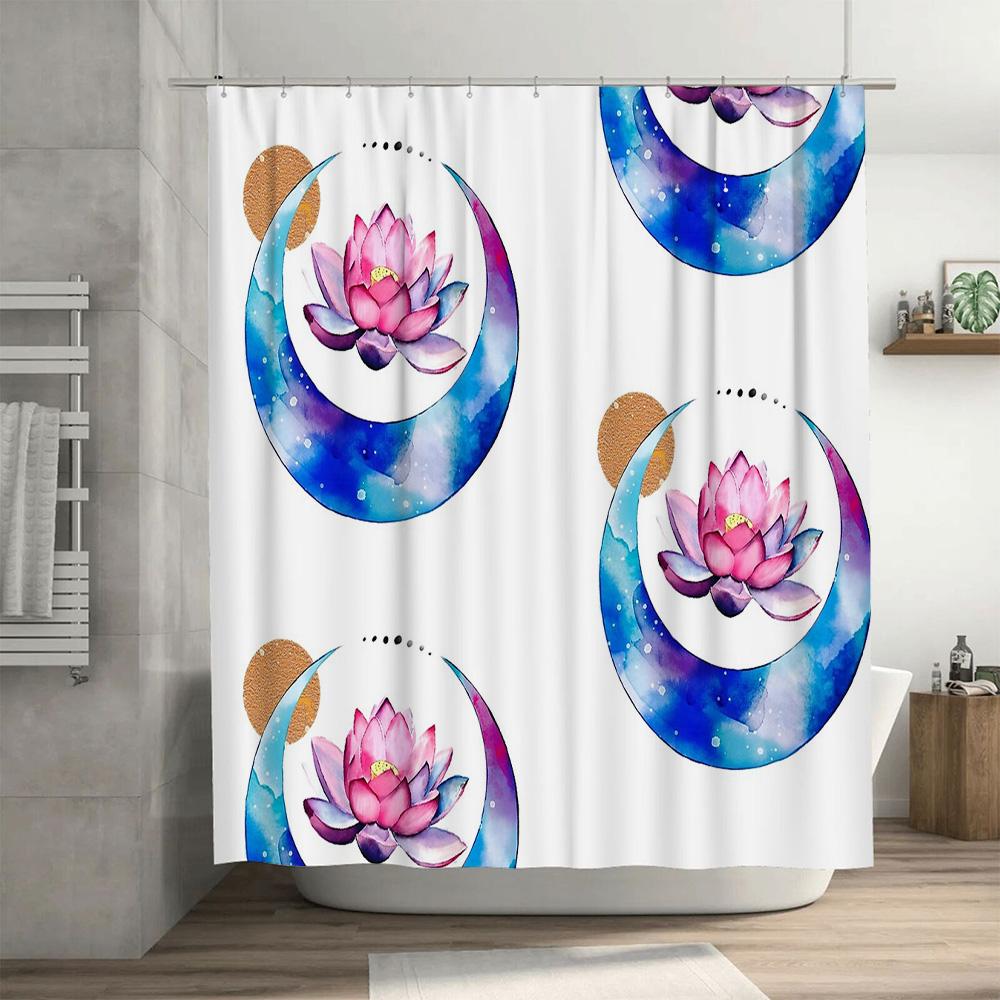 Lotus Flower Shower Curtain Floral Botanical Nature Spa Teal Blue Bathroom Decor Waterproof Fabric Vintage Artistic Home Accent