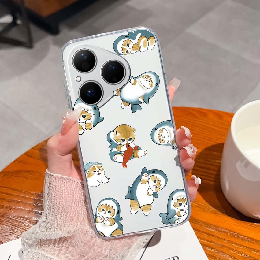 For Huawei Pura 80 70 Pro Plus Ultra Honor X6C 8C Phone Bags Cute Big Eyed Black Cat Patterns Luxury Transparent Lens Protection Case For Huawei Shell
