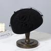 Woolen hat women's autumn and winter top hat fashion trendy flower wool felt hat British retro mesh beret white