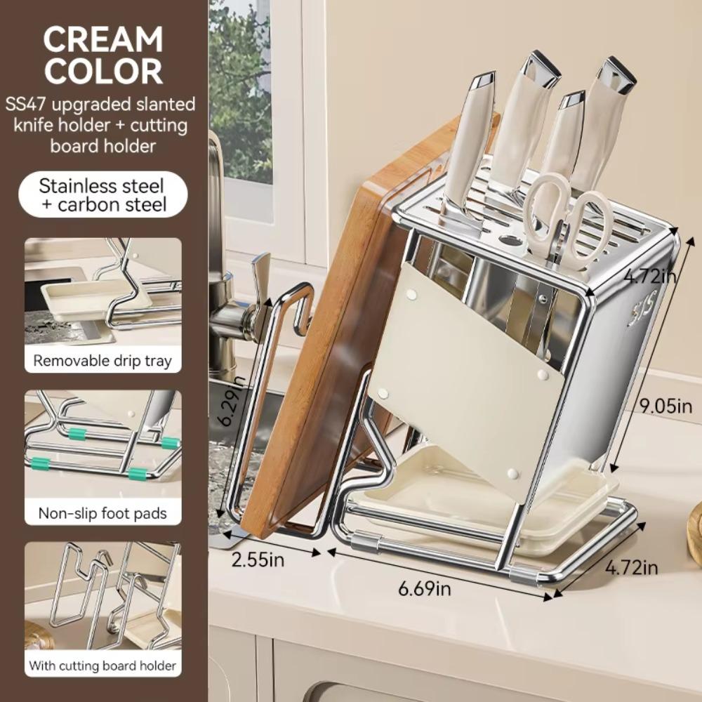 Multifunctional Kitchen Utensil Organizer Drain Tray Tool Storage Rack Cutter Holder  Household