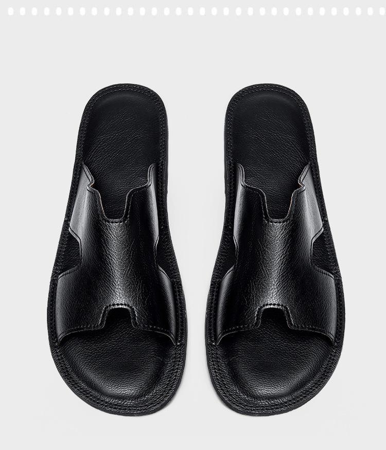 Men's Genuine Leather Cross Strap Slip-on Slippers, Size 46-47, Non-slip Outdoor Beach Flip Flops