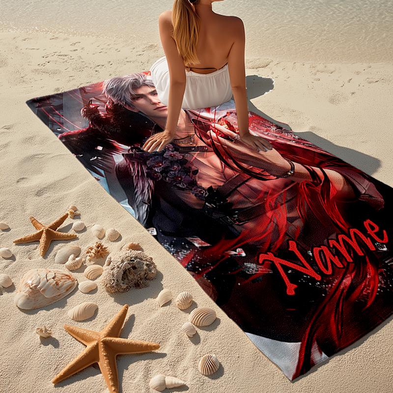 Custom Name Ultra-Soft Beach Towel with Love and Deepspace Theme,Ideal for Pool - Camping, Diving - Perfect Travel Essential, Vibrant Beach Towel.