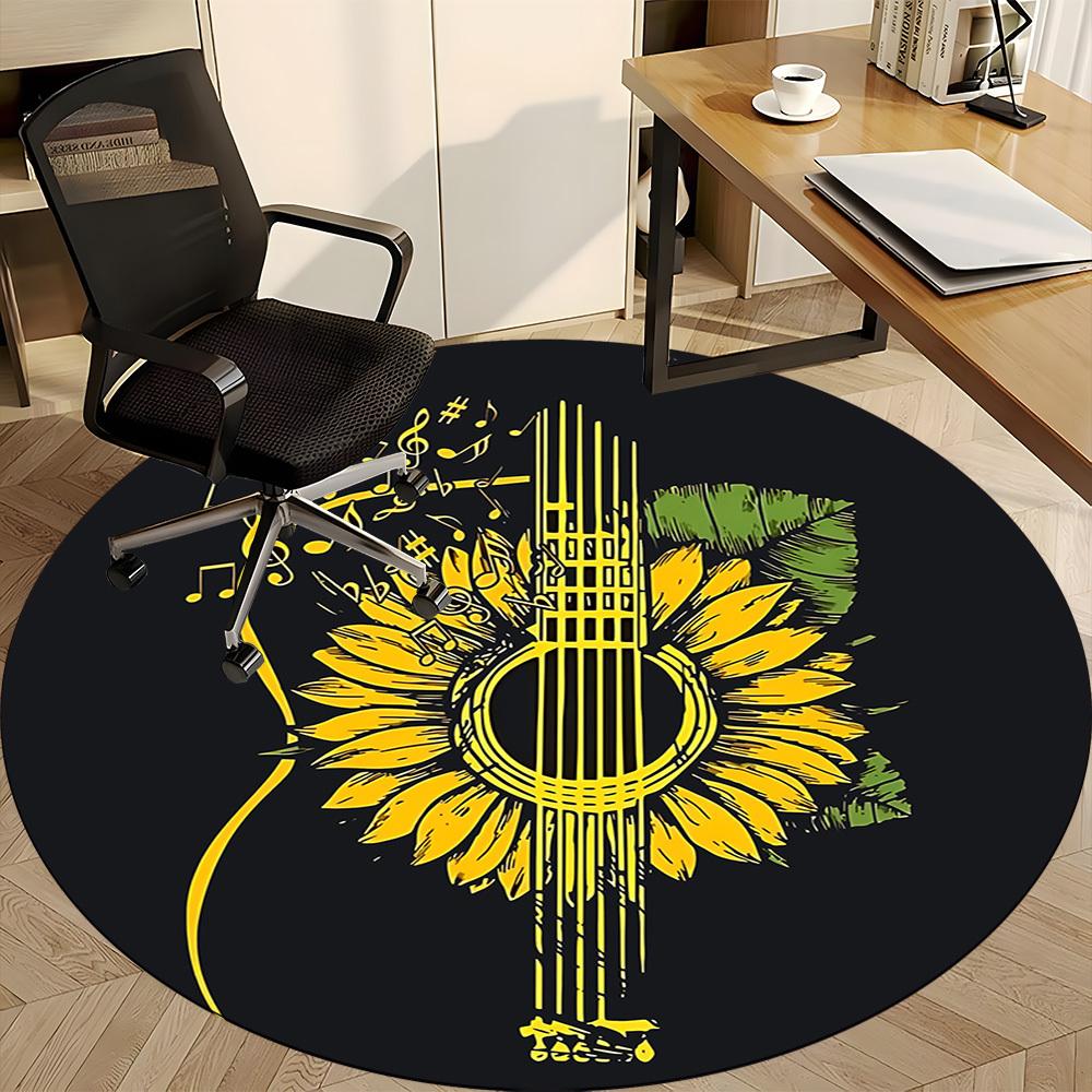 1pc Guitar Sunflower Office Round Area Rug, Indoor Mat Suitable ForOffice, Under Office Chairs Bedroom Living Room Home Decor, Room Deco T181
