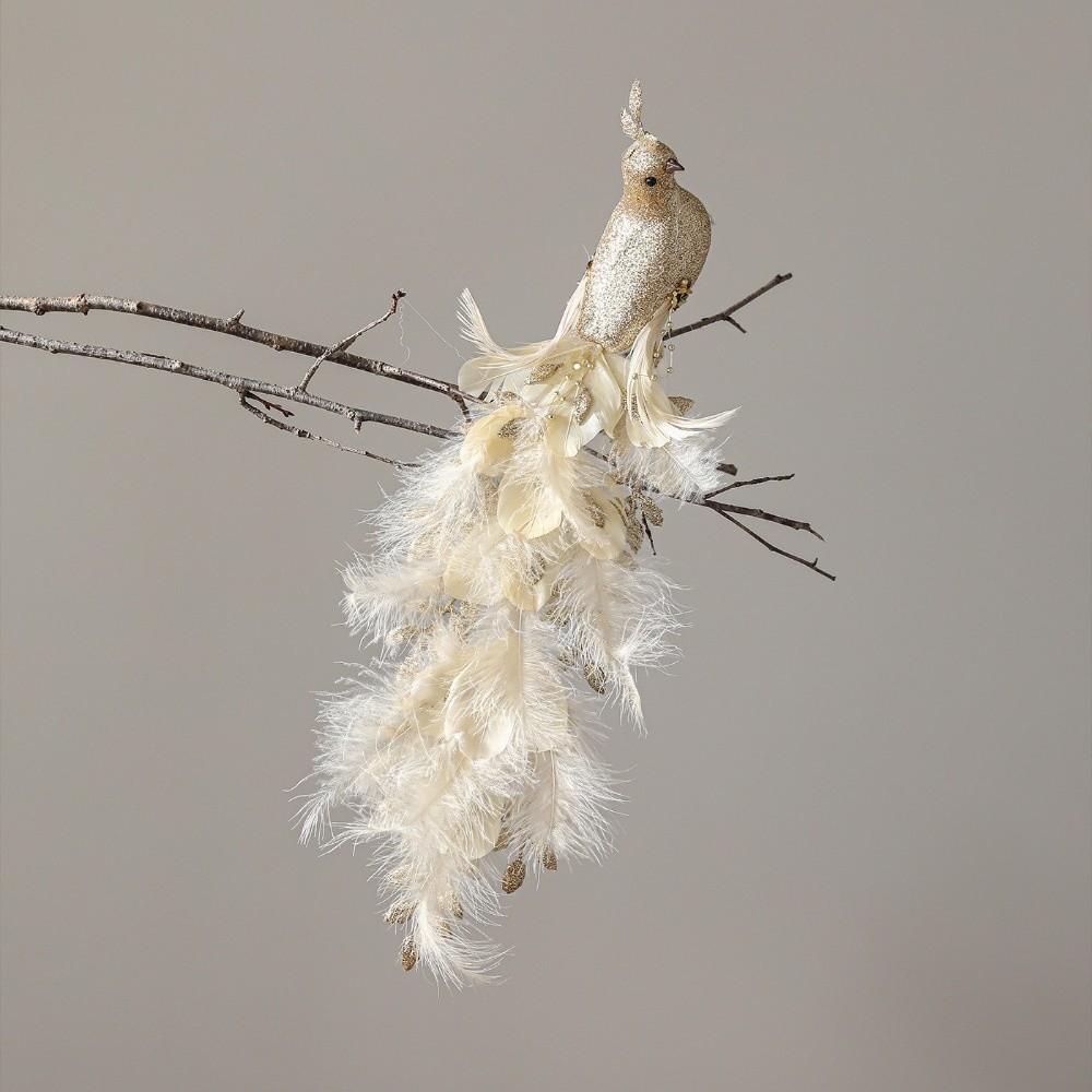 Realistic Christmas Peacock Ornaments Long Tail Peacock Bird Figurine  Home Party Decor