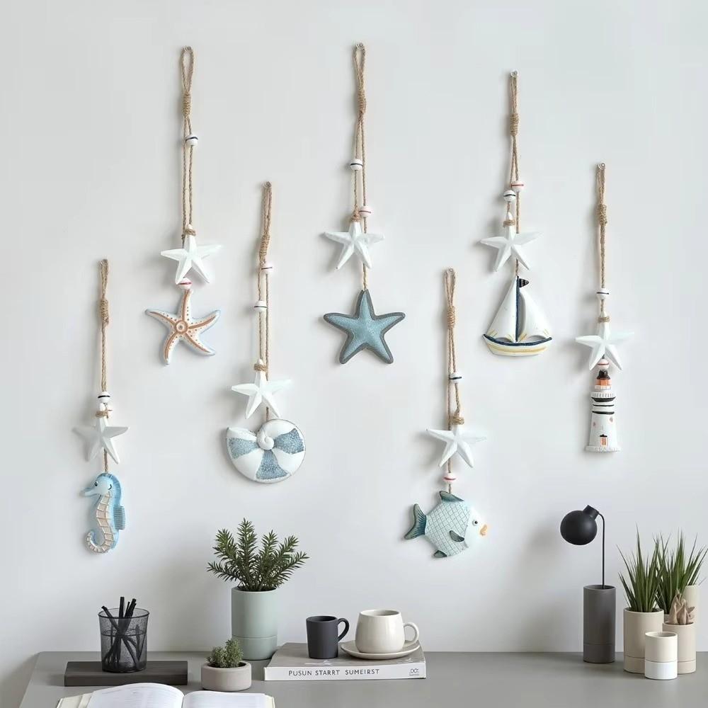 Jute Rope Wooden Pendant Mediterranean Sea Series Nautical Ornament Home Decoration
