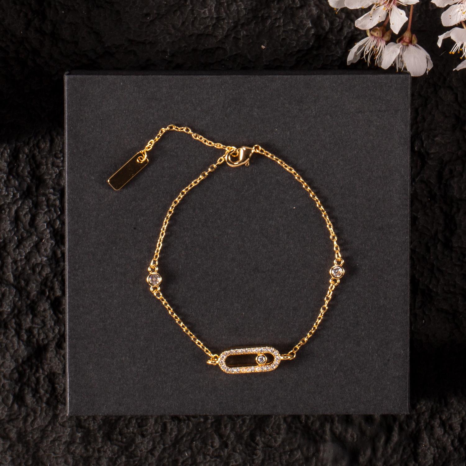 2026 Fashion Trend Simple Bracelet Copper Plated Real Gold Inlaid Zircon Bracelet Light Luxury High-end Bracelet Jewelry 18CM