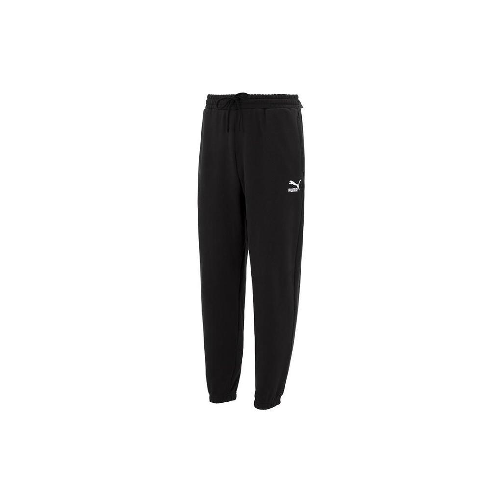 Puma Logo Embroidered Lace-Up Fitted Cuffed Mid-Waist Loose Breathable Knitted Sports Pants Men pants Black 623596-01
