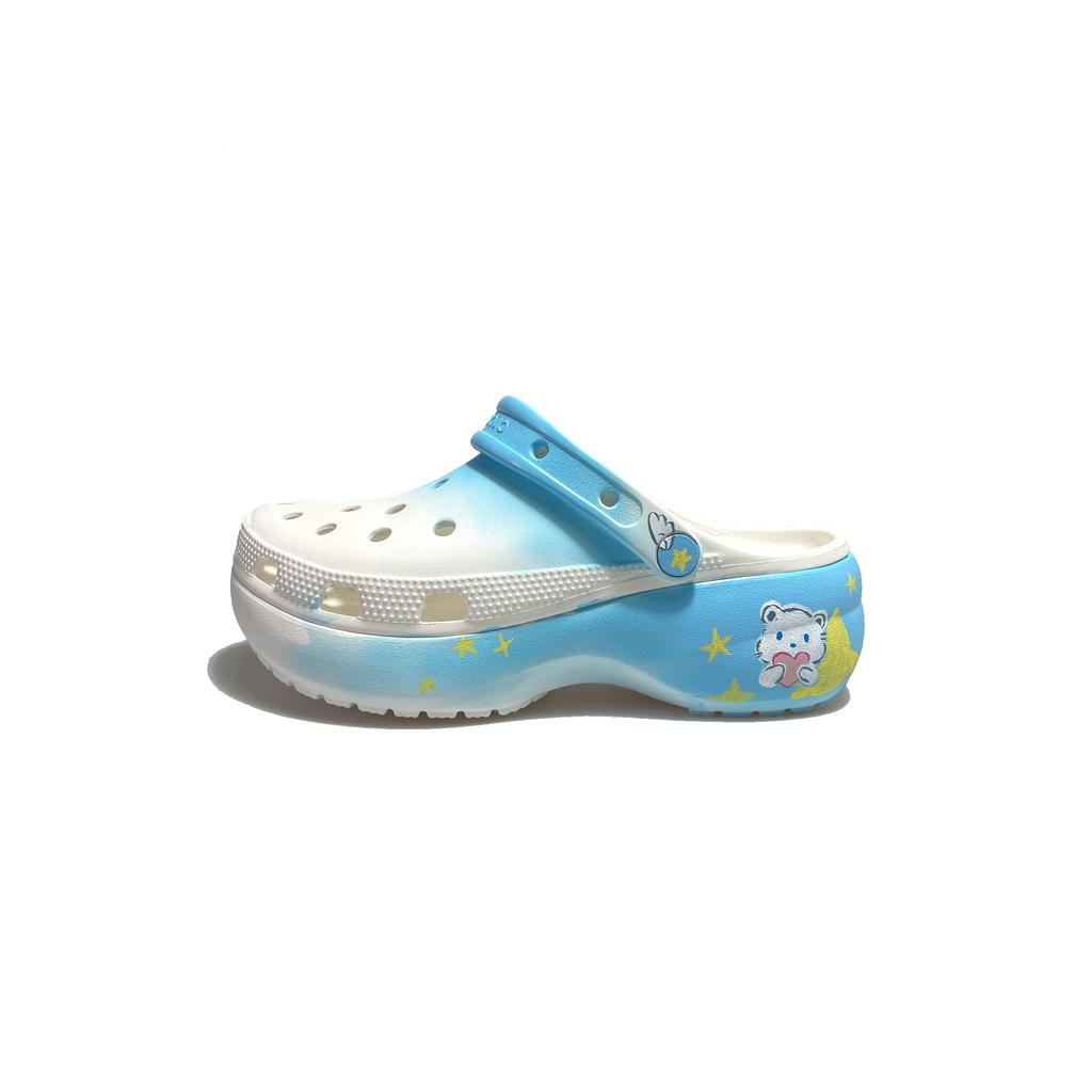 Crocs Classic Platform Clog Good Night Bear Gradient Starry Sky Hole Shoes Unisex White and Blue