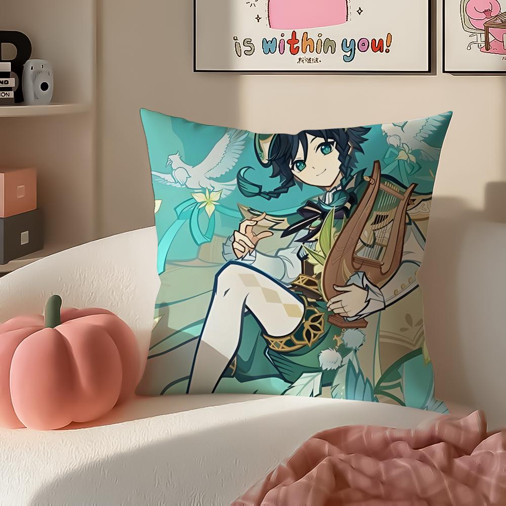 Game Genshin Venti Cushion Cover Pillowcase Short Plush Invisible zipper Room Sofa Cushion Cover