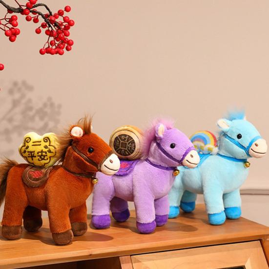Poupée Cheval Jouet en Peluche Décoration Nouvel An Chinois 2026 Cheval Porte-Bonheur Ornement Zodiaque pour Décoration de Fête à la Maison