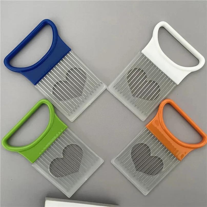 Stainless Steel Onion Cutter Holder Food Slirs Assistant Tomato Onion Slir Holder Vegetables Cutting Fork Kitchen Gadgets